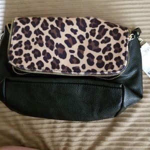 H&M vegan leather and leopard print purse